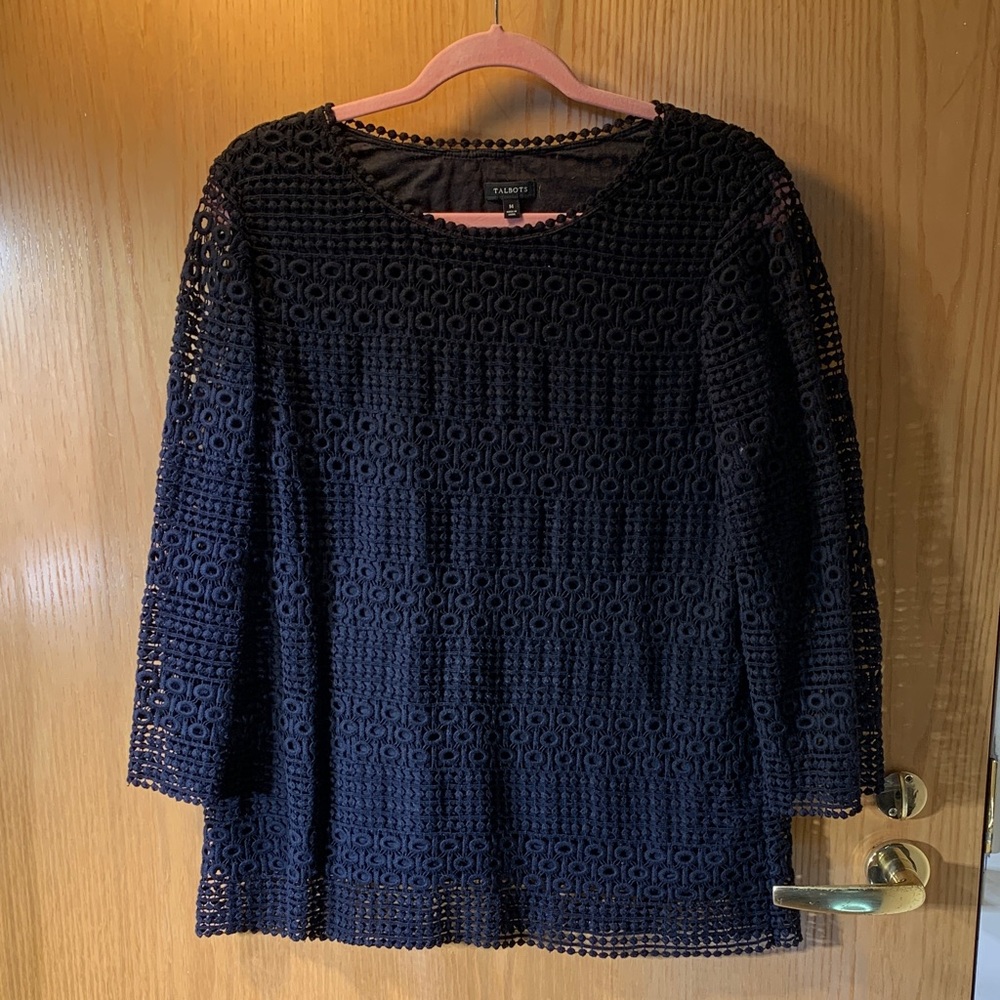 Talbots Lace Cotton-Blend Top Lined in 100% Cotton- Size M - Breathable; Elegant
